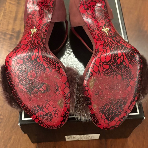Cesare Paciotti Burgundy Heels with Fur Detail - Picture 8 of 10